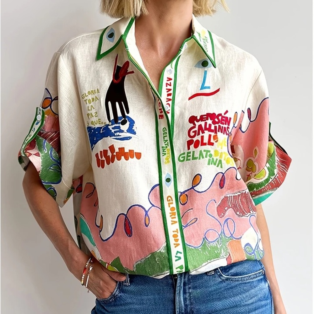 Abstract Printed Short Sleeve Button-Up Shirt